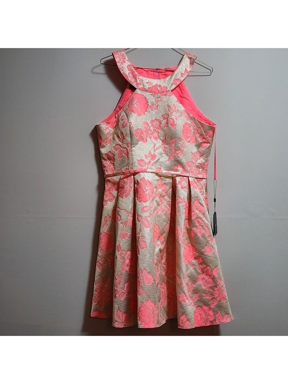 Forever unique london metallic sleeveless floral midi dress color gold & peach